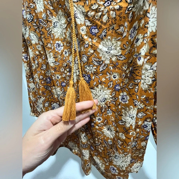 Old Navy Floral Print Tie-Neck Swing Blouse oversized bohemian Flowy top xs - Picture 7 of 9